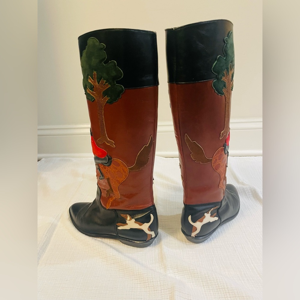RARE Beverly Feldman Leather & Suede Appliqué Tall Riding Equestrian Boots - Picture 8 of 16